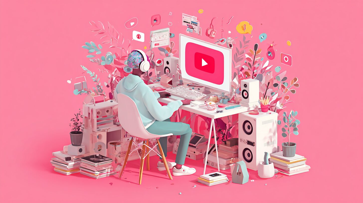 Popular illustrations, Several YouTube creators are enjoying listening to music while editing videos.