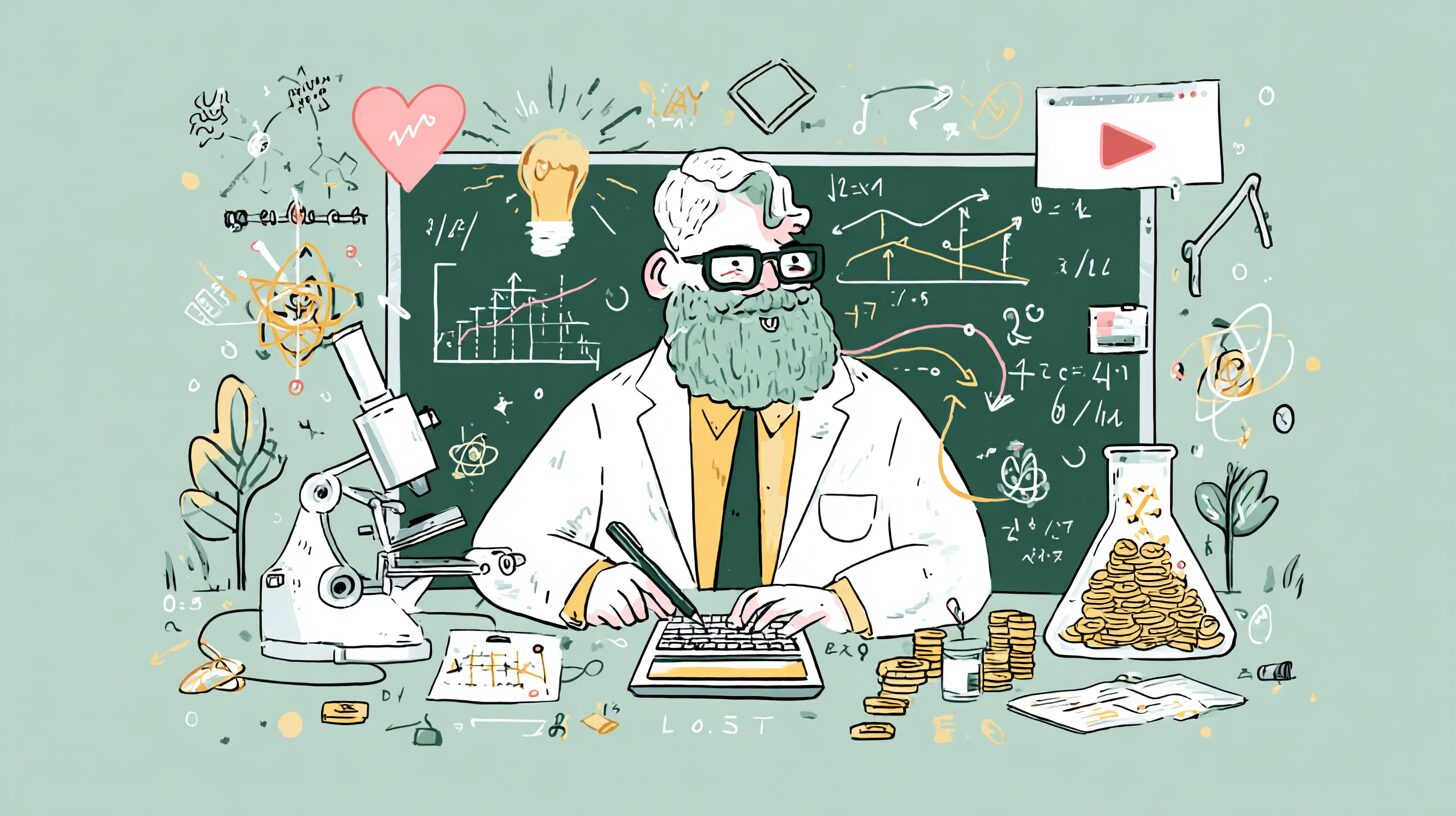 Popular illustrations,Professor calculating YouTube revenue