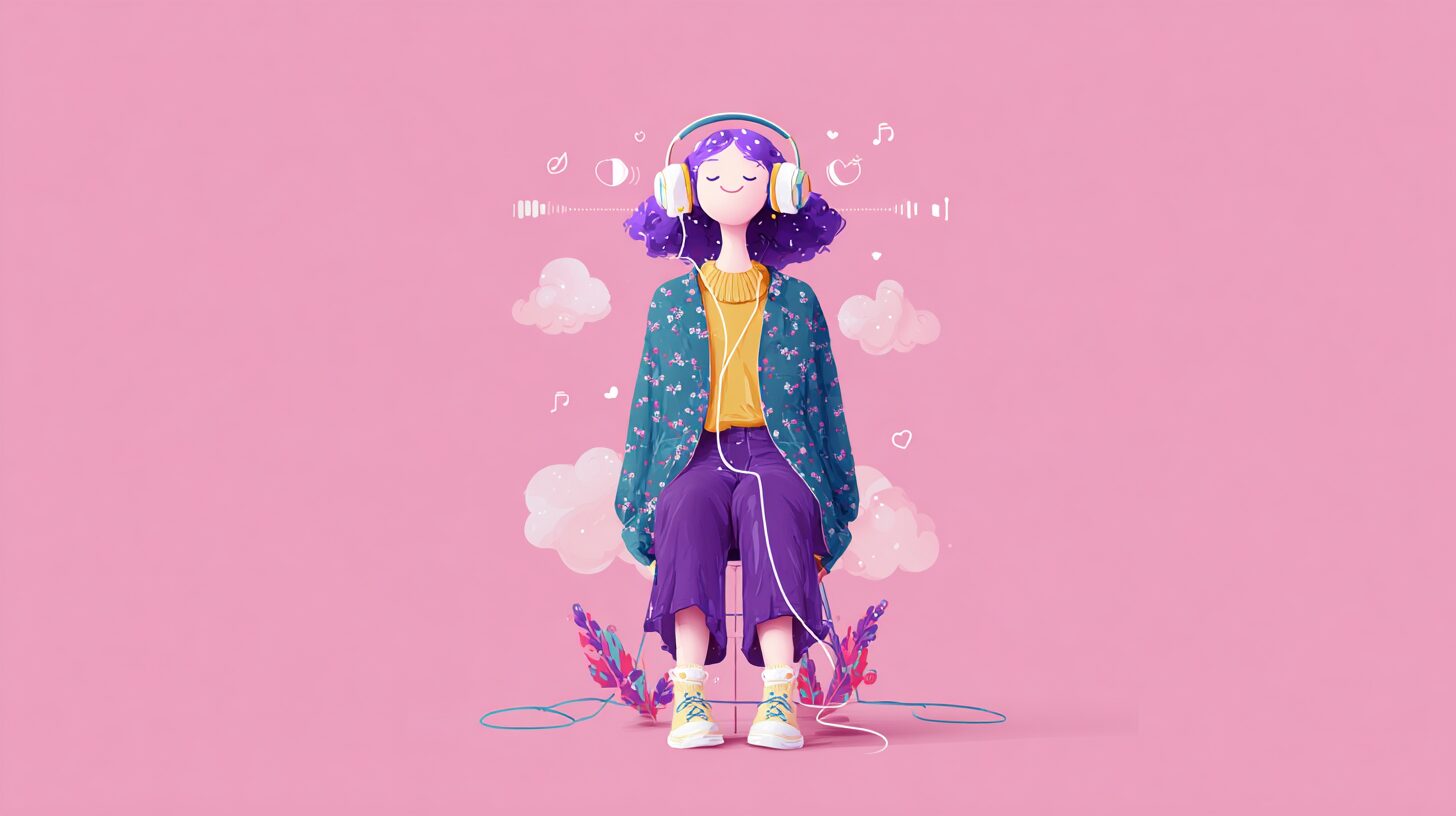 Popular illustrations,A cute person listening to music with a smile